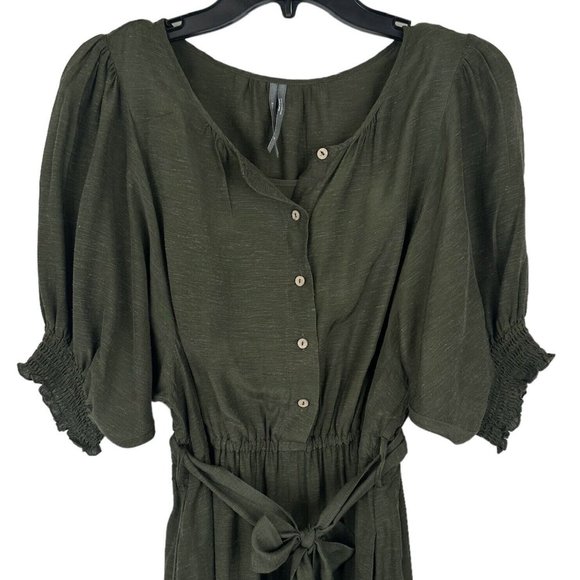 Anthropologie Shirt Dress Womens Small Nicole Linen Blend Green Puff Sleeve - Picture 5 of 14